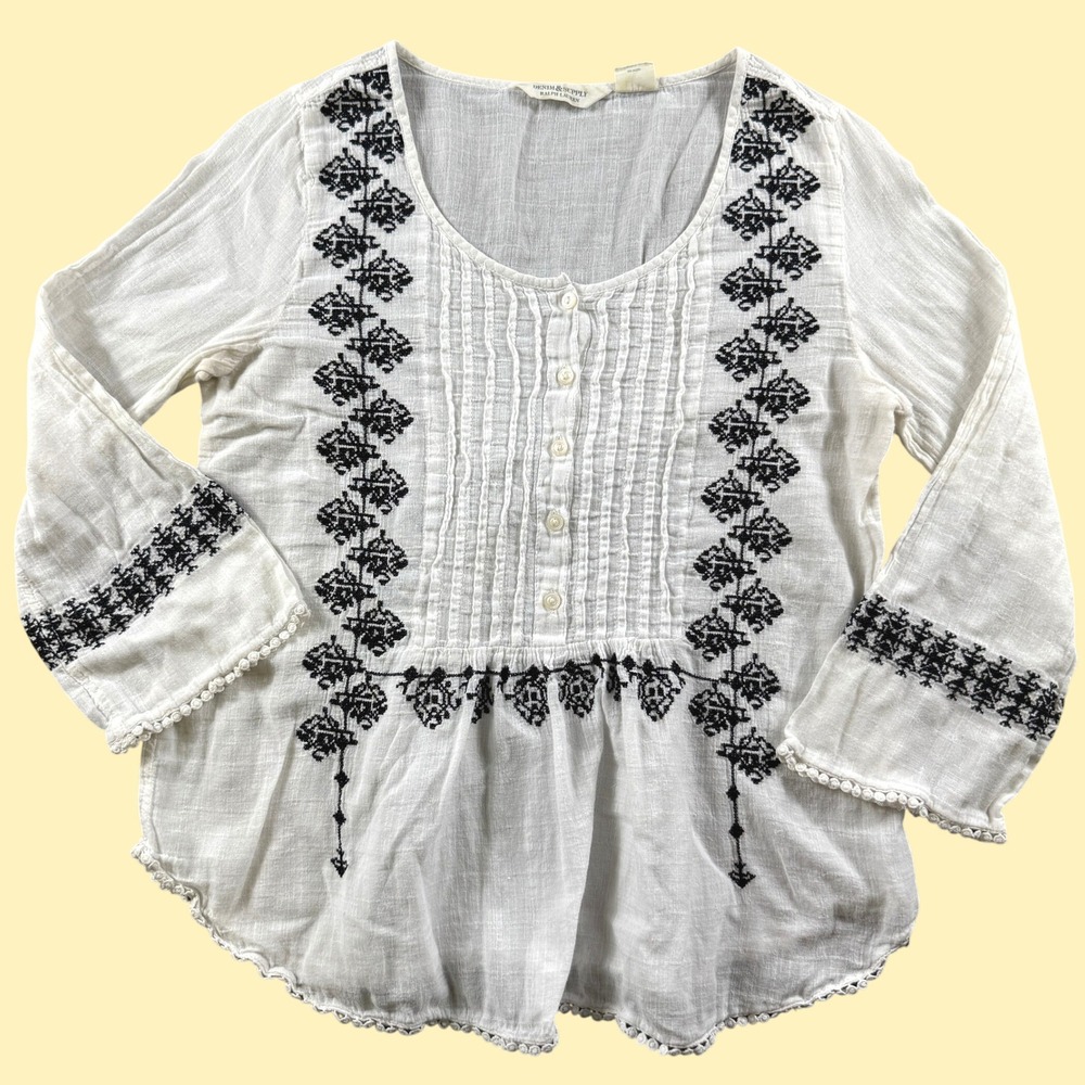 Denim & Supply Ralph Lauren Blouse Women M White Embroidered Boho Peasant Top